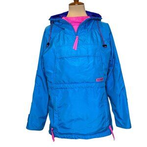 Vintage Columbia Womens Retro Colorblock Radial Sleeve Shell Jacket Medium Teal